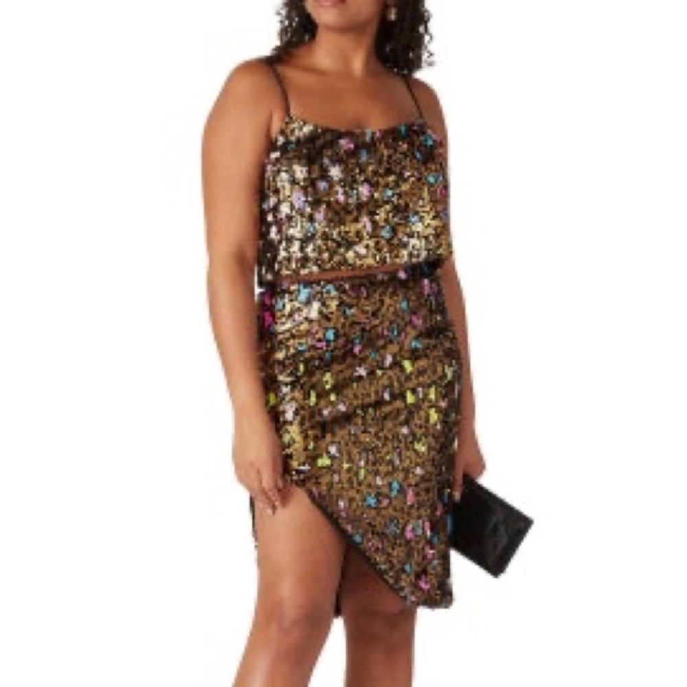 (A3) Cosmopolitan X‎ DTP Leopard Sequin Isla Tank Crop top ONLY, Size XS, NWT